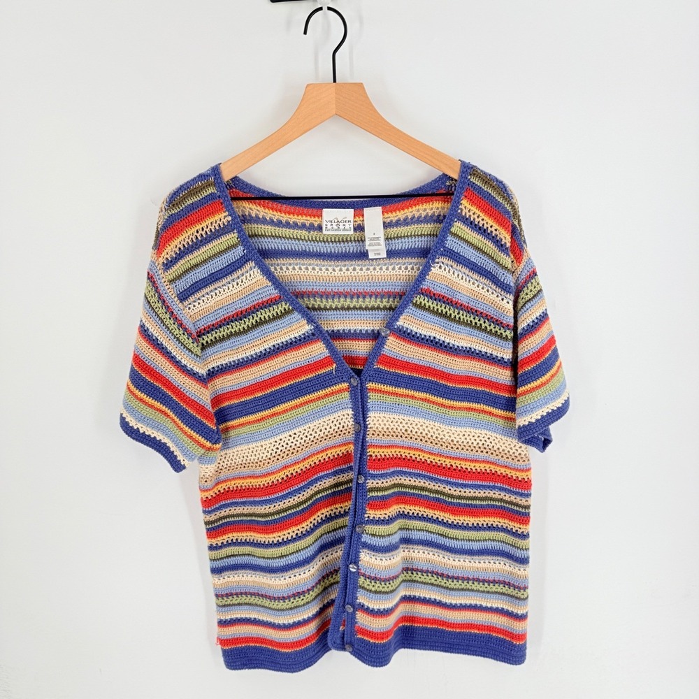 Vintage Villager Sport Multi Color Crochet Cardigan Size 2X Coastal Heritage‎